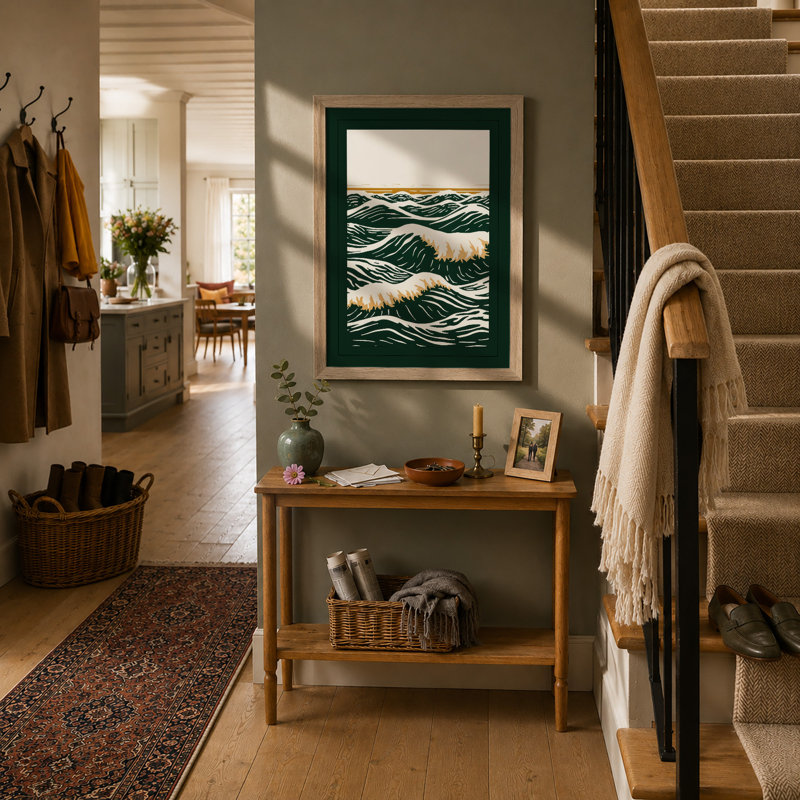 Rolling Waves Coastal - Framed Print, Oak, A4 - 29.7 x 21.0 cm
