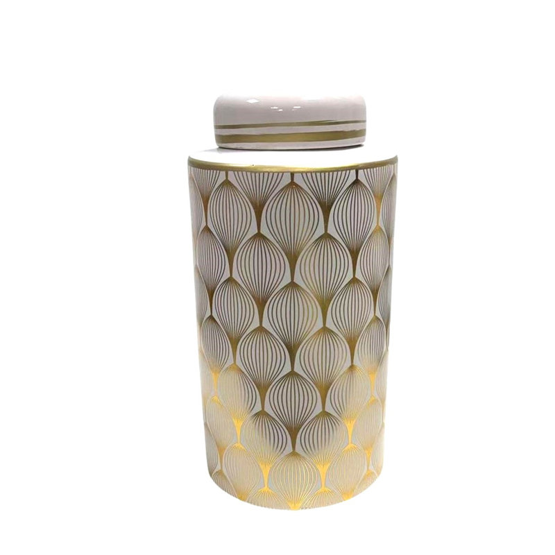 Modern White & Gold Ceramic Ginger Jar – Decorative Sleek Vase for Living Room, Bedroom, or Office