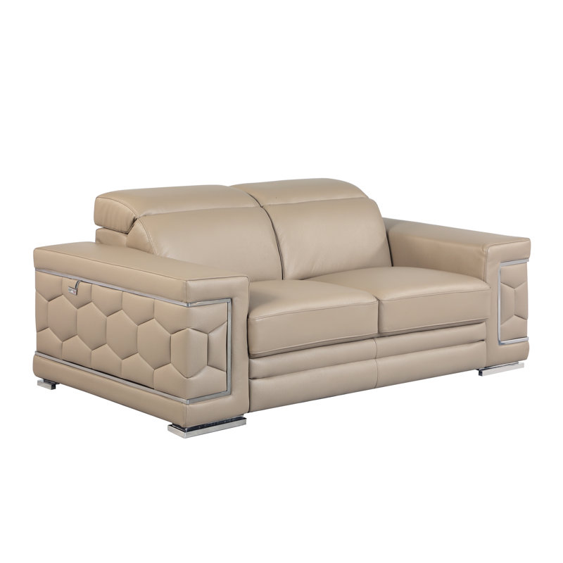 Causeuse en cuir italien à grain supérieur, Beige