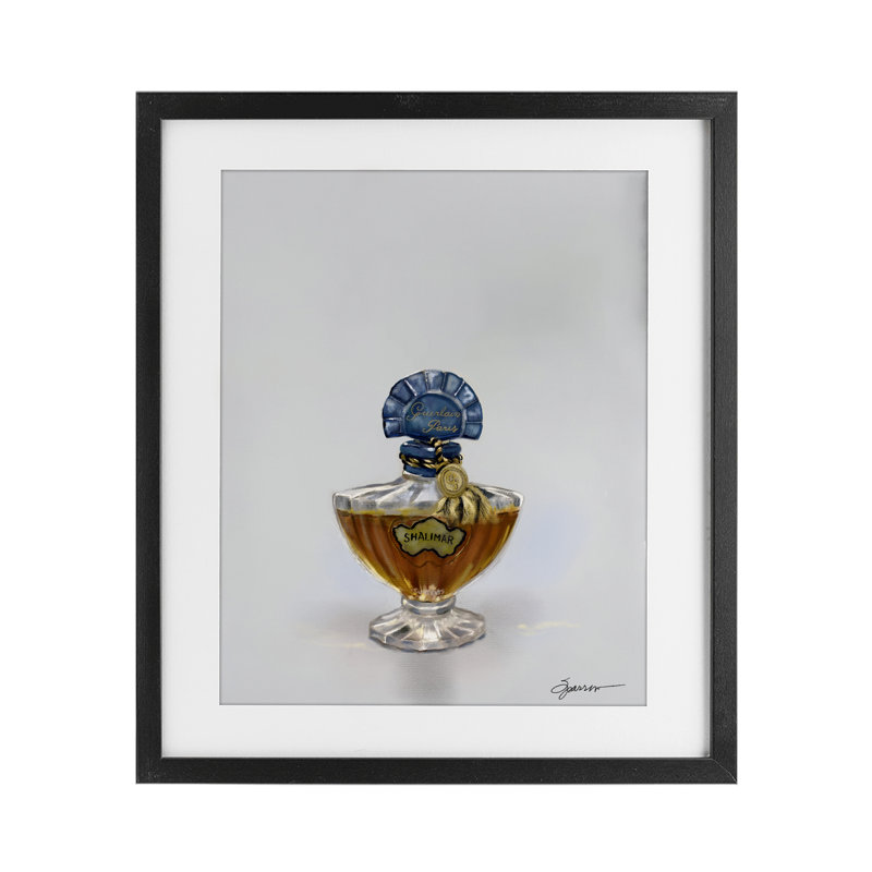 Classy Luxury Perfume Bottle, impression sous verre encadrée, design par Mary Sparrow, H 21 po x l 17 po, Cadre noir minuit