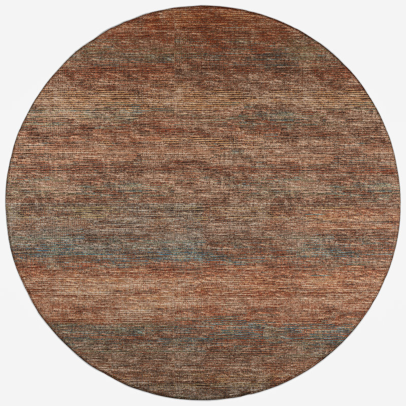 Tapis intérieur / extérieur en polyester tissé à la machine en rouge / vert Jorda, Rond 8 pi
