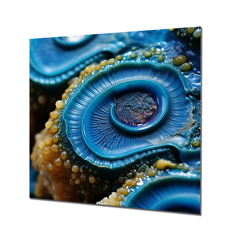 «Blue Sapphire Maritime Geode», art mural en métal sur pierre, H 16 po x l 16 po