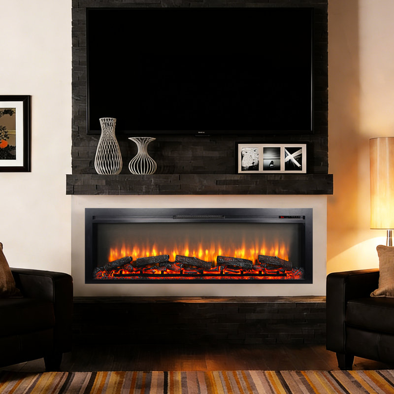 Foyer électrique de 54 pouces avec flamme multicolore, télécommande, 11 réglages de température, 5000 s par heure, flamme murale amovible sur le panneau avant et / ou réglages