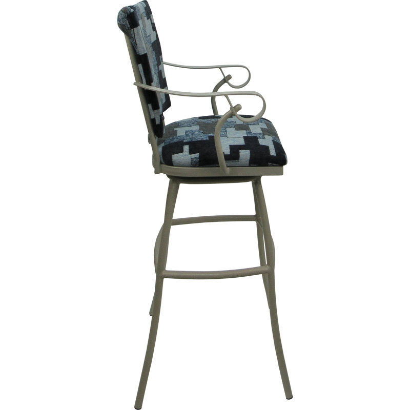 Tabouret de comptoir d'extérieur intérieur 26 po avec dossier rembourré avec accoudoirs, Marine, Beige