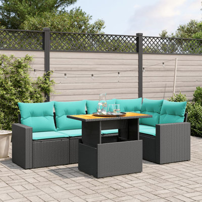 Ensemble de canapé de patio 6 pièces avec coussins en rotin noir pour l'extérieur