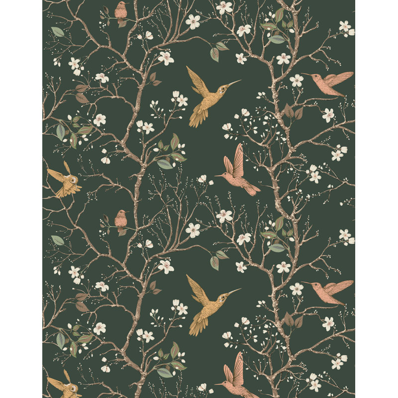 Bird Tree Wallpaper, Dark green