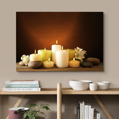«Meditation White Relaxation Candles Massage Stones Nature Wilderness» sur impression sur toile