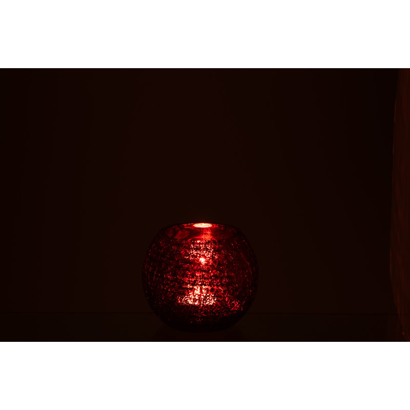 Glass Tabletop Hurricane, 9.5cm H x 12cm W x 12cm D, Red