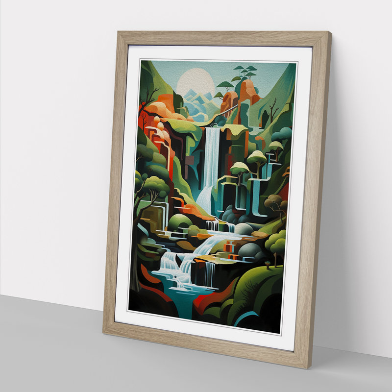XYZ-FRM-V1223-6437 Waterfall Modern - Single Picture Frame Print on Wood, Oak , 46cm H x 34cm W x 2cm D