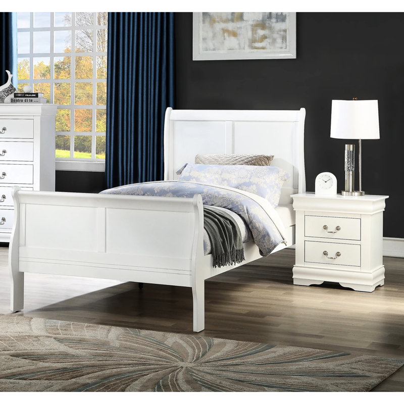 Lit simple en bois massif blanc pour chambre à coucher, style transitionnel, pieds de support, anglais, moderne - Charm Foundation Needed Efficacité