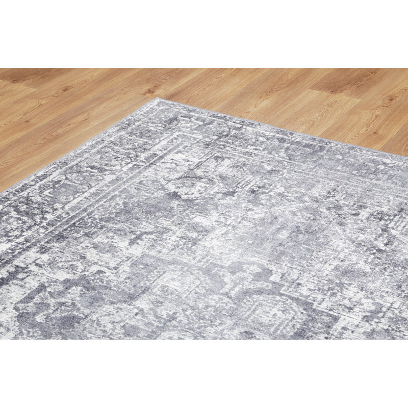 Tapis gris délavé rétro, Rectangle 8 pi x 10 pi