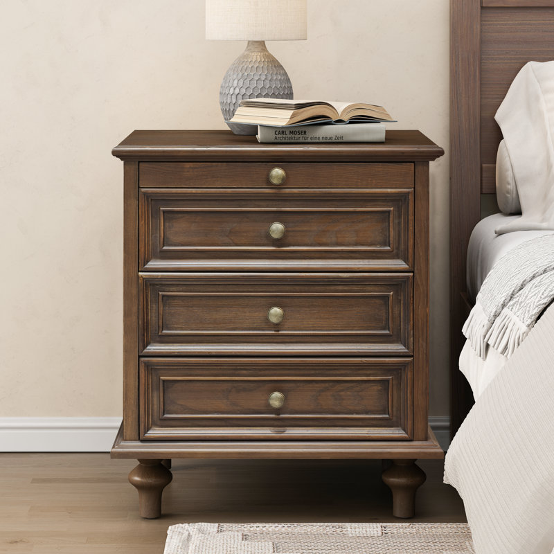 Table de chevet avec plateau coulissant Oberon, Noyer brun, 1
