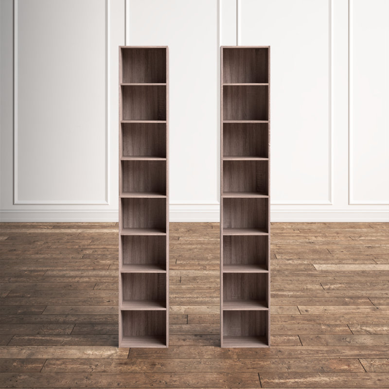 Brenya 8-Tier Thin and Tall Bookshelf with Open Adjustable Shelf, Brown
