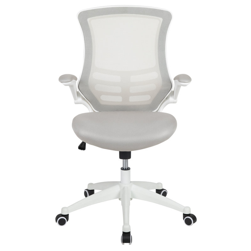 Mid-Back Mesh Swivel Ergonomic Task Office Chair with Flip-Up Arms, Grey, White
