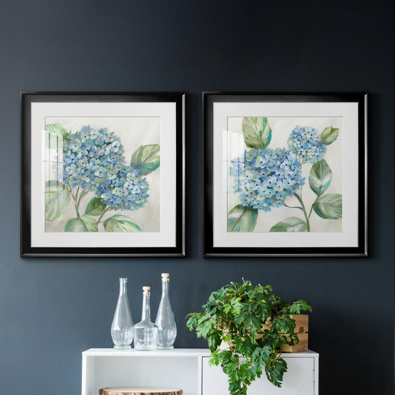«Hydrangea Beauty I», ensemble de 2 reproductions d'art encadrées, Impression encadrée avec passe-partout, Noir