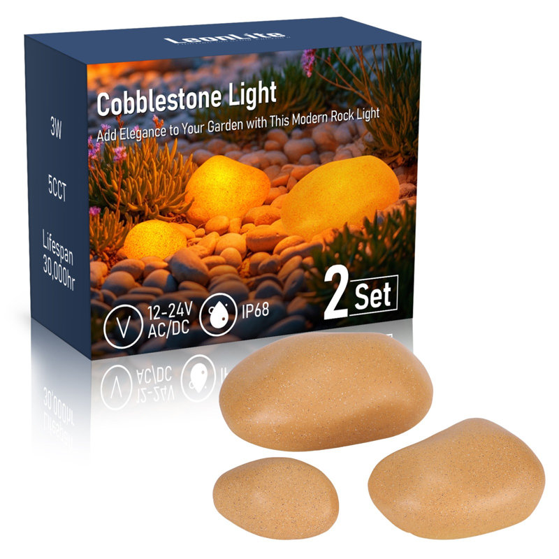 Ensemble d'éclairage décoratif en pierre 3 tailles 5ct, lumière de paysage 3b, Jaune