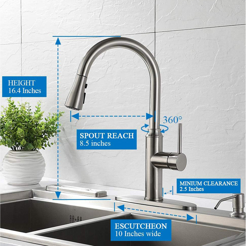 Brushed Nickel Stainless Steel High Arc Kitchen Faucet with Pull-out Spray