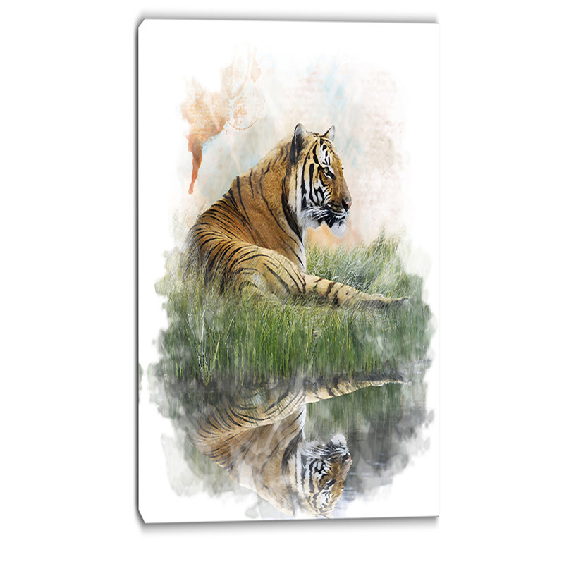 «Relaxing Tiger» - reproduction d'art, Toile tendue, H 32 po x l 16 po x P 1 po
