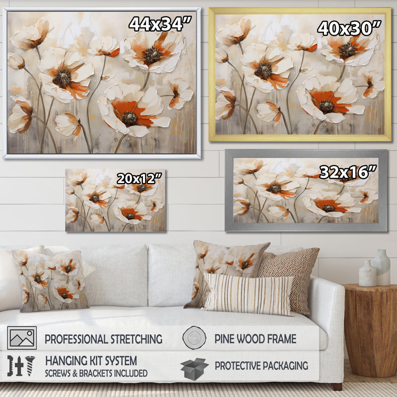 «Blossoms Of Grace Minimalisme Poppies III», reproduction sur toile, Cadre simple noir, H 12 po x l 20 po x P 1 po