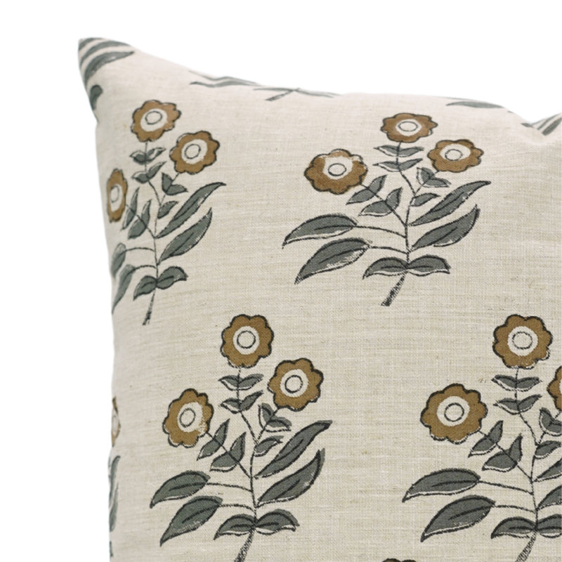 Housse de coussin en lin fabriquée à la main Fabividine Neha, H 14 po x l 36 po, Brun / Gris