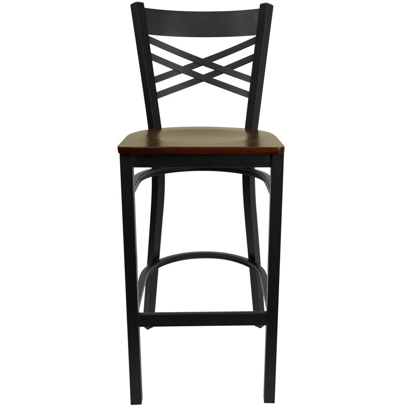 Tabouret de bar en métal Cyrille, Acajou, 2
