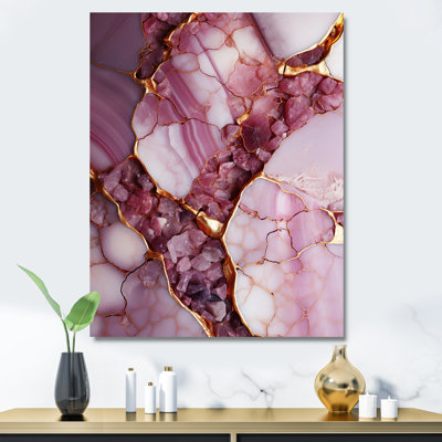 «Pink and Gold Marble River III», reproduction d'art murale abstraite