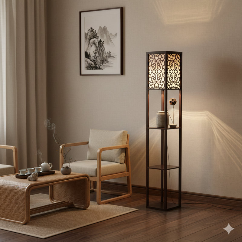 TABLETTE BRUN 65 L 65 po AVEC LAMPE DE SOL À FLEUR