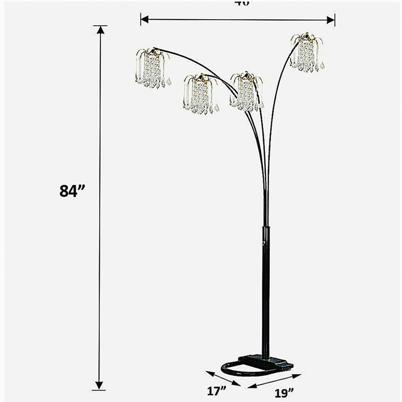 Black 4-Light Crystal-Inspired Archway Floor Lamp, Black/Gold