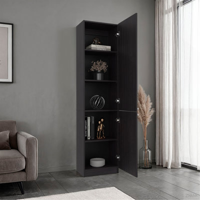 Home Tall Freestanding Bookcase with Double Doors and 5 Interior Storage Shelves, Vertical Storage Cabinet for Living Room, Office or Bedroom