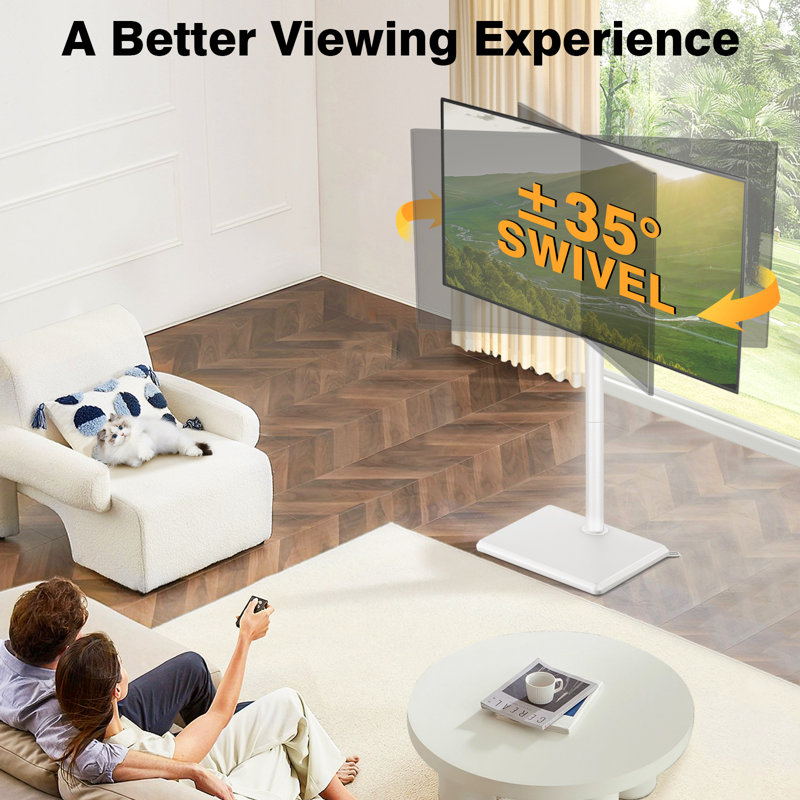  TV Mount Stand With Wood Base For Most 32-60 Inch Flat/curved Tvs Up To 88 Lbs, White