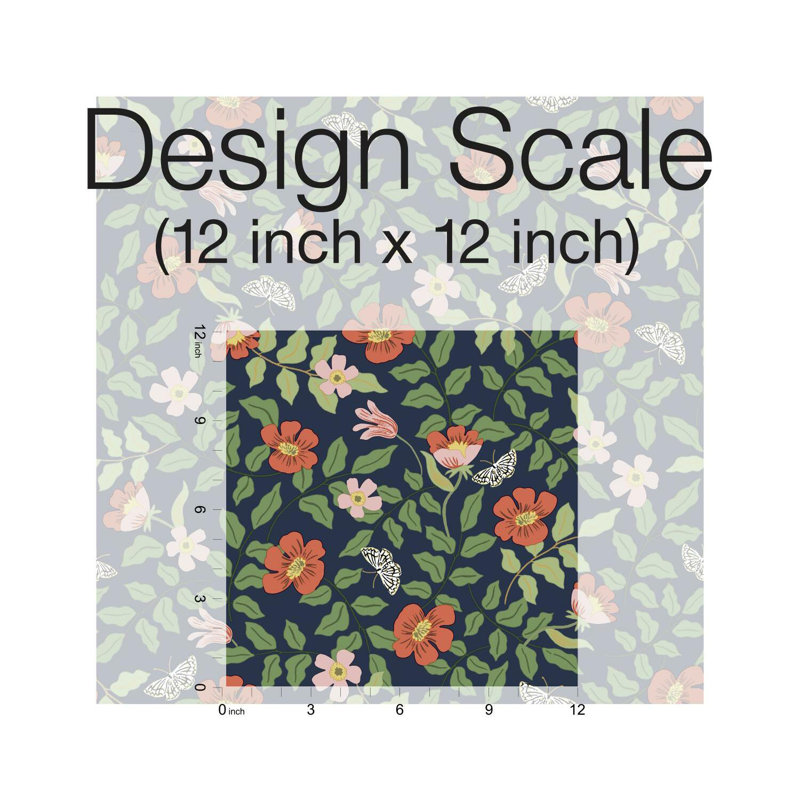 Primrose 20' L x 20.5" W Peel and Stick Wallpaper Roll, Rose/Navy