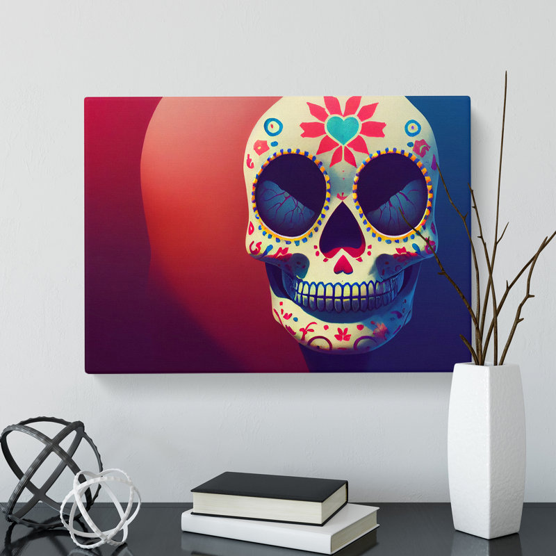 Fantastic Floral Sugar Skull - Wrapped Canvas, 50cm H x 76cm W x 3cm D