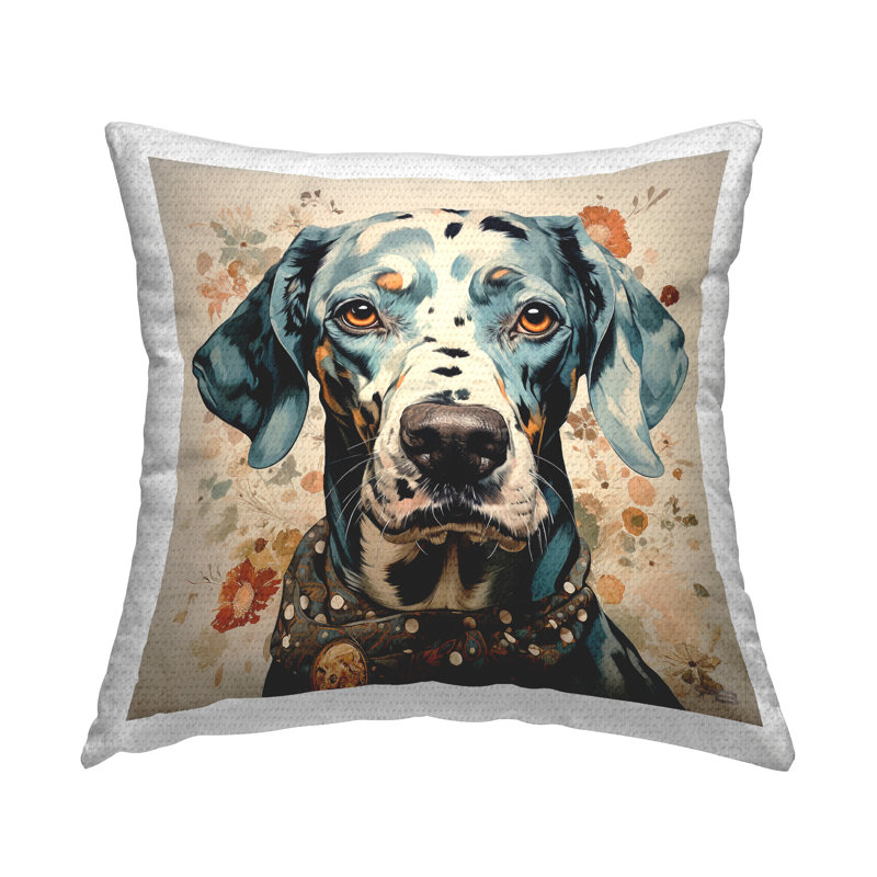 Portrait de chien avec imprimé d'éclaboussures de peinture, conception de coussin d'extérieur par Roozbeh Bahramali