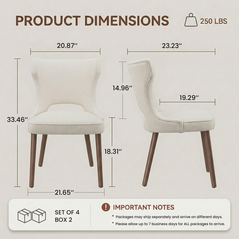 18.3'' Seat Height Modern Upholstered Wingback Dining Chair with Solid Wood Legs, Beige