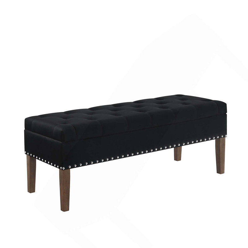 Banc capitonné avec rangement et garniture cloutée, Noir