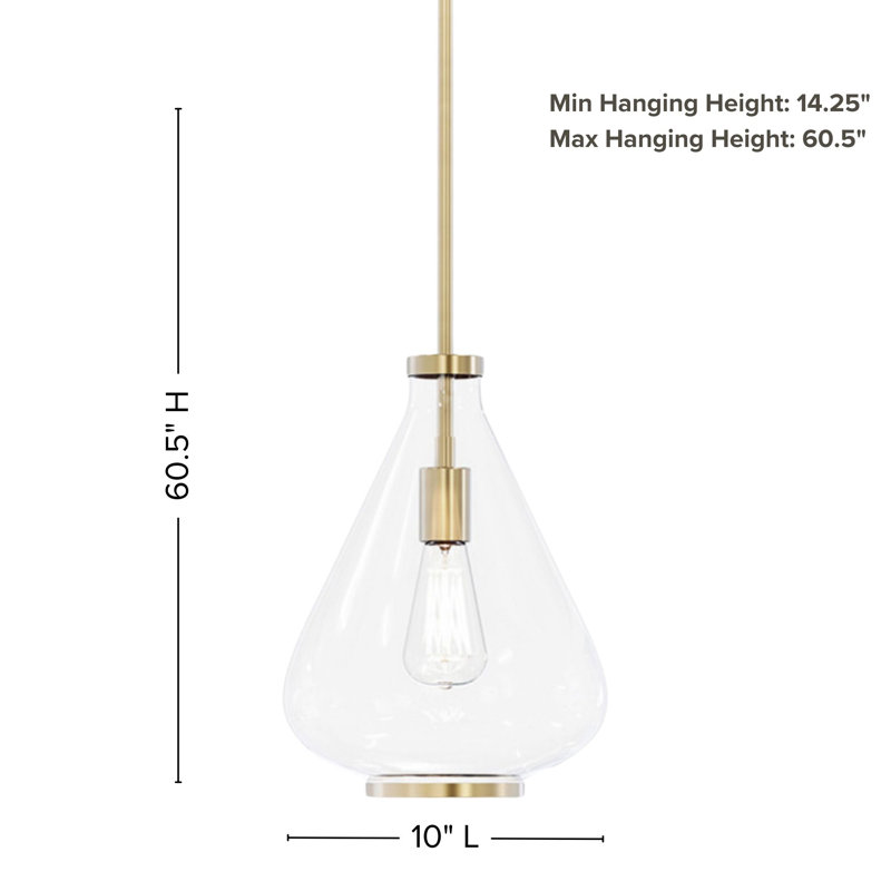 Kostner 1-Light 9.75” Wide Pendant, Clear, Plated Gold