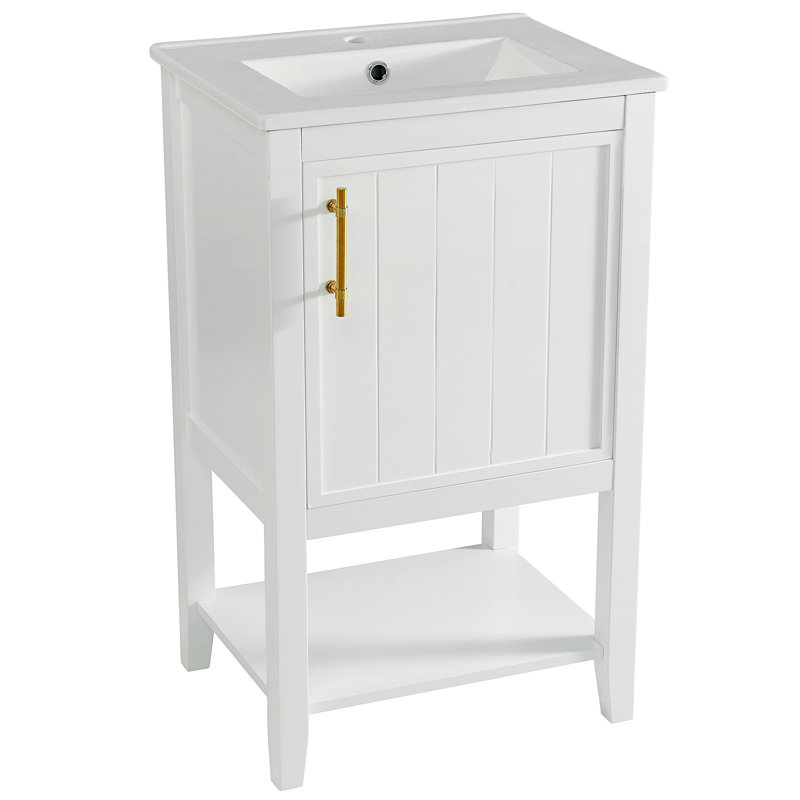 Meuble-lavabo de 20 po avec lavabo, armoire de salle de bain avec porte à fermeture douce, support de rangement et tablette ouverte