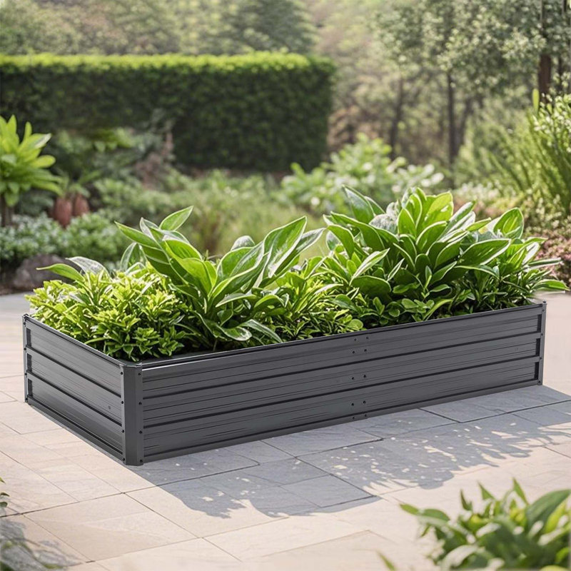 Raised Garden Bed Kit, Ergonomic Height No Bending Metal Planter Box, Open-Ended Base for Drainage – Easy Assembly, Black