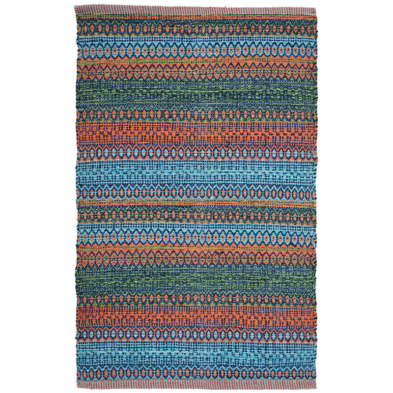 Saffron Geometric Cotton Hand Woven Area Rug, Rectangle 60 x 90cm