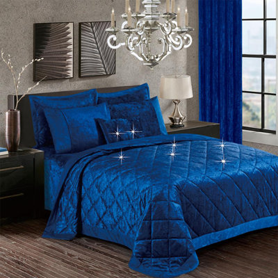 Santiago Crushed Velvet Bedspread Set Premium Soft Microfiber Reverse and Standard Pillow Shams