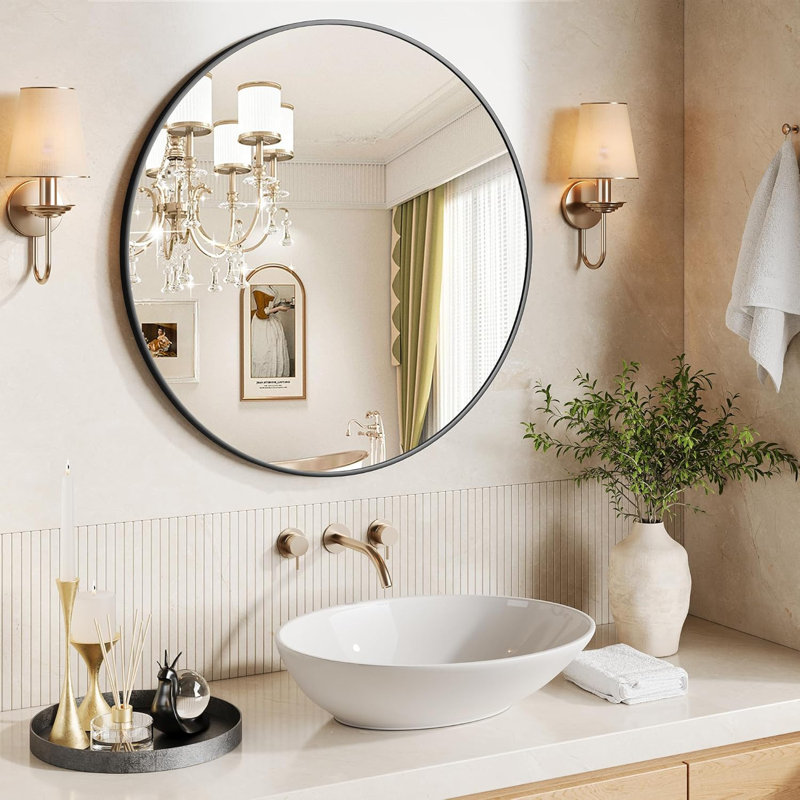 Round Wall Mirror, Metal Frame Circle Mirror for Bathroom, Bedroom & Entryway, Modern Rustic Decor, Heavy Duty Wall Mounted Vanity Mirror for Living Room, Hallway & Home Decor