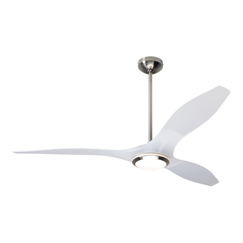 IC Brisa LED Downrod Ceiling Fan, Bright Nickel/Translucent, Handheld Remote Control