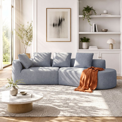 Vacuum Compressed Curved Sectional Sofa, 116'' Light Blue Pearl Boucle L-Shaped Couch with Reversible Chaise, Tool-Free Assembly, 880LBS Weight Capacity