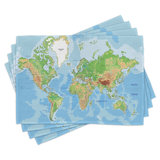East Urban Home World Map Place Mats Set of 8 Topographic 8 pcs Multicolor