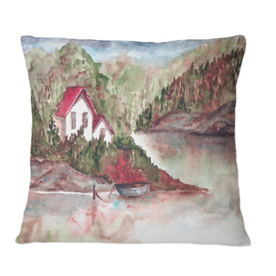Coussin décoratif imprimé "A House White And A Forest By The Lake"