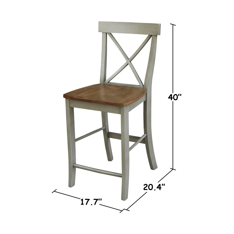 Tabouret de bar et de comptoir Guzik, Tabouret de comptoir (assise de 24 po de hauteur), Hickory / pierre