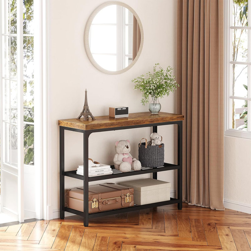 3-Tier Console Table With Mesh Shelves, Narrow Entryway Table For Living Room, Bedroom, Hallway, Sturdy Metal Frame And Particle Board Top, Space-Saving Design