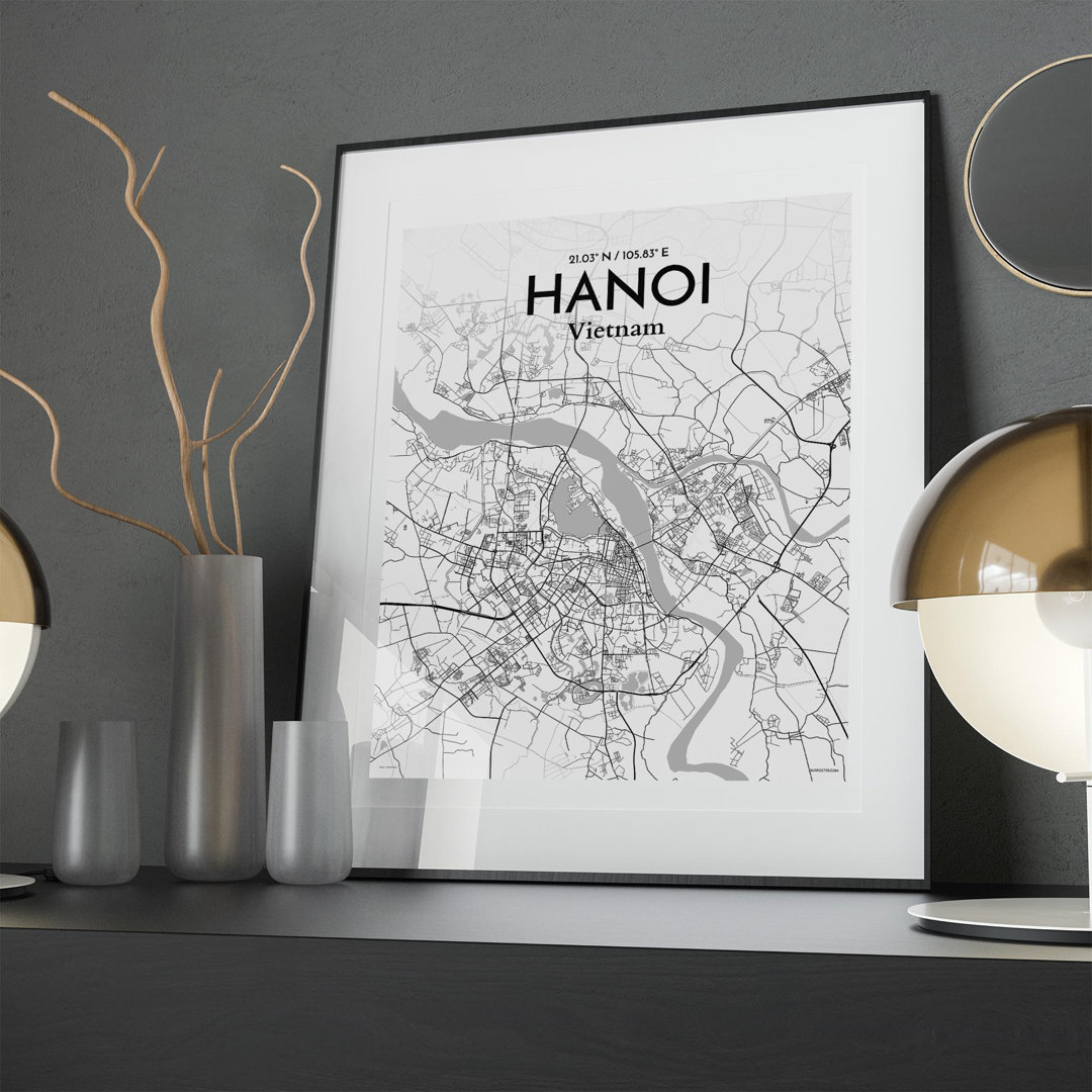 Hanoi City Map In Tones - No Frame Print