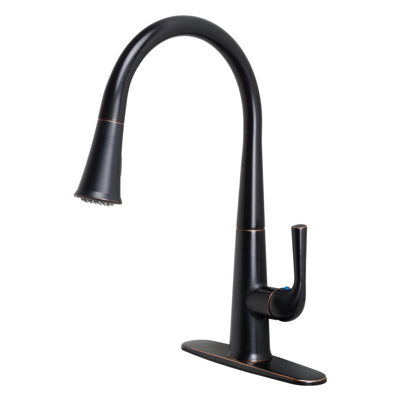Robinet de cuisine à poignée simple Kree Classic Series à 1 trou avec bec rétractable - Bronze huilé