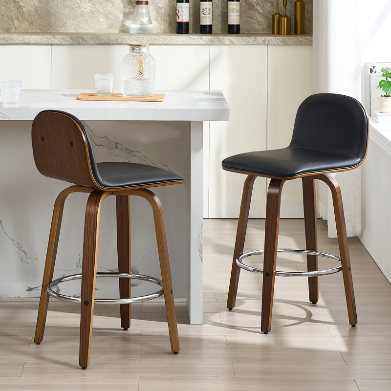 Tabouret de bar pivotant en noyer rembourré, Noir